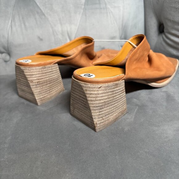 Fabio Rusconi Tan Leather Block Heel Mules – Women’s Size 41 (US 10) - Picture 6 of 7